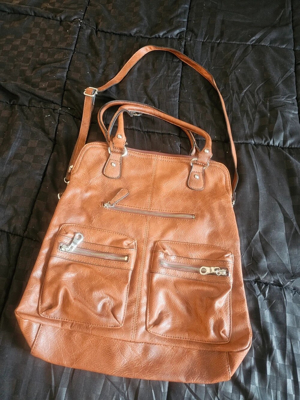 Style & Co Brown Vegan Leather Multi-Pocket Shoulder Bag Crossbody